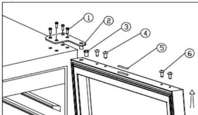 Technical diagram showing labeled components of a mechanical assembly with numbered parts and an upward arrow indicating direction.