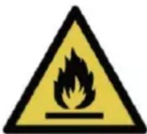 Warning sign depicting a flame symbol in a yellow triangle with black border