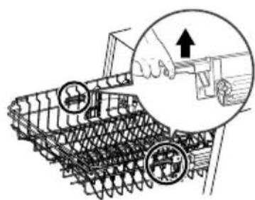 Technical diagram showing a mechanical component with labeled parts and an inset magnified view highlighting a hand interacting with a tool.