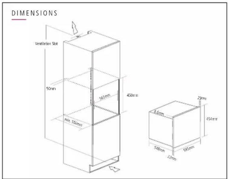 DIMENSIONS Ventilation Slot 50mm 565mm 450mm min. 550mm 8.6mm 23mm 454mm 548mm 2.2mm 595mm