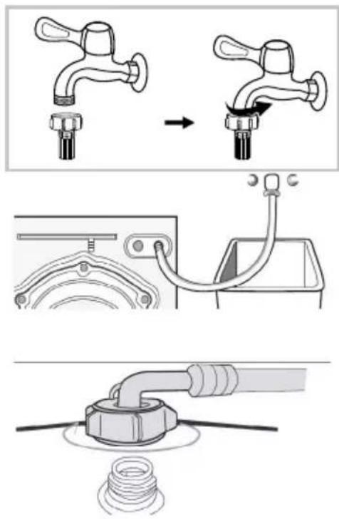 Diagram illustrating the installation and assembly of a water tap, showing valve positioning, piping connection, and coiled tubing.