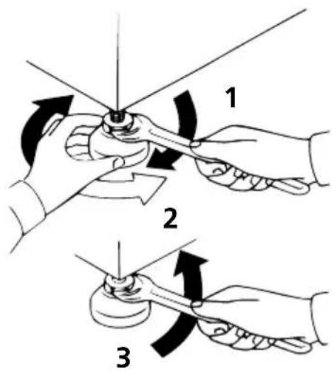 Diagram illustrating three-step mechanical assembly steps with labeled components and directional arrows