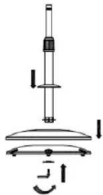 Diagram of a mechanical device with lever and base, showing motion indicators (no text or symbols)