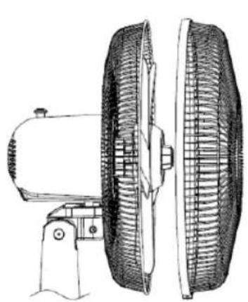 Technical line drawing of a fan assembly with a mounted motor and two wheels (no text or symbols)