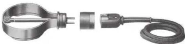 Exterior view of a metallic electrical connector with coiled cable (no text or symbols visible)
