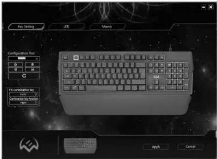 Key Setting LED Macro Configuration files FM combination key Fm-F1 Conversion key function Paper Apply Cancel