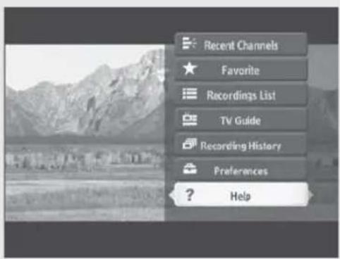 Recent Channels Favorite Recordings List TV Guide Recording History Preferences ? Help