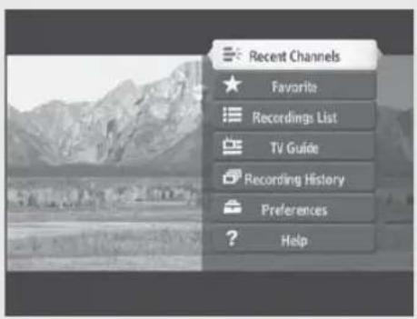 Recent Channels Favorite Recordings List TV Guide Recording History Preferences ? Help