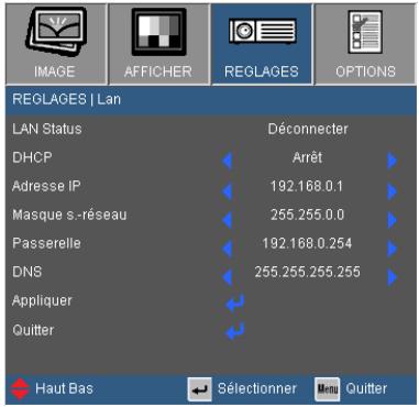 OPTOMA W303ST - REGLAGES | LAN - 1