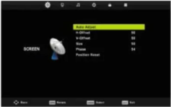 Auto Adjust H-Offset 50 V-Offset 50 Size 50 Phase 54 Position Reset SCREEN