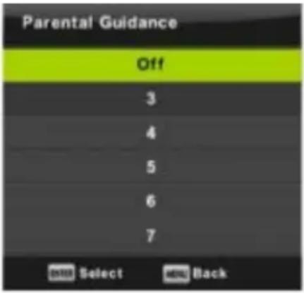Parental Guidance Off 3 4 5 6 7 Select Back