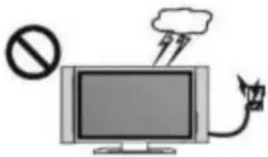 Illustration showing a TV with a prohibition symbol, lightning, and smoke, likely indicating no protection or no lighting.