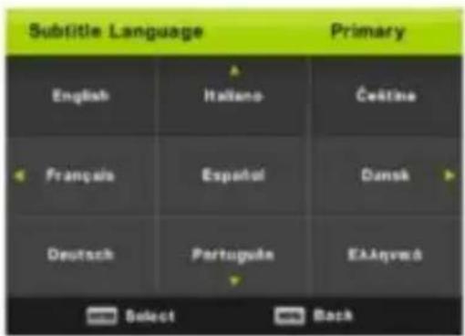 Subtitle Language English Hattano Çelëtine Français Españal Dansk Deutsch Portuguda Eλληνειδ Select Back