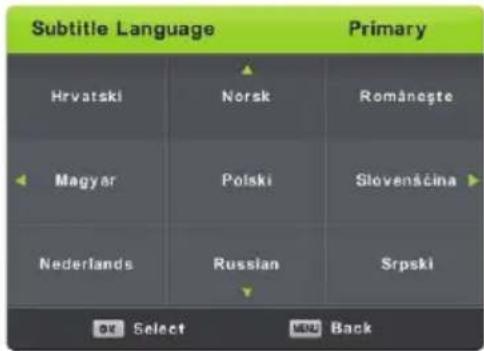 Subtitle Language Primary Hrvatski Norsk Româneşte Magyar Polski Slovensćina Nederlands Russian Srpski OK Select NEW Back