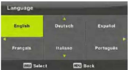 Language English Deutsch Español Français Italiano Português ONISA Select MENU Back