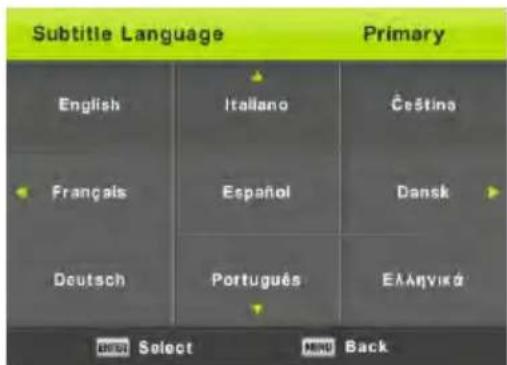 Subtitle Language Primary English Italiano Čeština Français Español Dansk Deutsch Português EANyiká BENI Select MINI Back