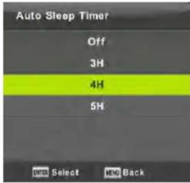 Auto Sleep Timer Off 3H 4H 5H OK Select MEN Back