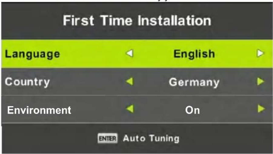 First Time Installation Language English Country Germany Environment On ENTER Auto Tuning
