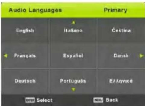 Audio Languages Primary English Italiano Čestina Français Español Dansk Deutsch Portugues EALnyvica UNI Select NERU Back
