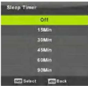 Sleep Timer Off 15Min 30Min 45Min 60Min 90Min OK Select Add Back