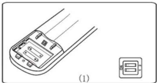 Line drawing of a remote control panel with two leads and a separate pinout diagram (no text or symbols)