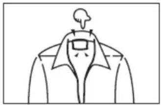 Line drawing of a person wearing a jacket with a small hat above it (no text or symbols)
