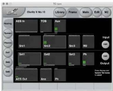 TC system Clarity X No.10 Library Frame Main Edit M2 Reading System Phases Set1 Set2 Set3 Ph Input Edit Output AES In TOS Aux Src1 Src2 Src3 M2 Set1 Set2 Set3 Ph AES Out Ana Ph Price Section and Speaker Set bones is required