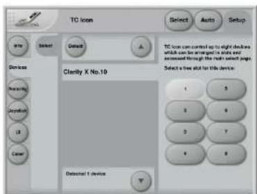 TC Icon Select Auto Setup TC Icon can control up to eight devices which can be arranged in a style and accessed through the main switch page. Select a free slot for this device. Clarity X No.10 Detected 1 device