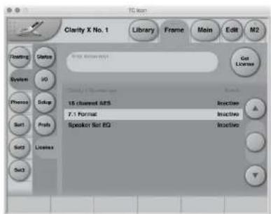 Clarity X No. 1 Library Frame Main Edit M2 Floating Status System IO Phone Setup Sort Prof Set3 License Set3 Get License 18 channel ABS 7.1 Format Speaker Set EQ Inactive Inactive Inactive
