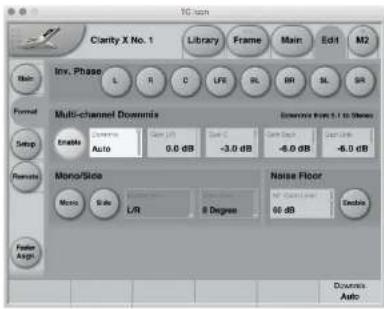 Clarity X No. 1 Library Frame Main Ed1 M2 Inv. Phase L R C LFE SL BR SL SR Multi-channel Doximity Enable Auto 0.0 dB -3.0 dB Noise Floor Noise Floor Auto L/R 8 Degree 00 dB Faster Arg Downside Auto