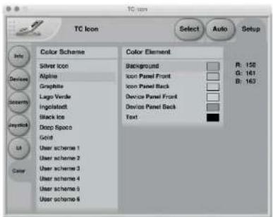 TC icon TC Icon Select Auto Setup Info Color Scheme Silver Icon Alpine Graphite Lago Verde Ingolstadt Black Ice Deep Space Gold User scheme 1 User scheme 2 User scheme 3 User scheme 4 User scheme 5 User scheme 6 Color Element Background Icon Panel Front Icon Panel Back Device Panel Front Device Panel Back Text R: 150 G: 161 B: 163