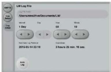 LM Log File /Users/mine/live/Documents/L.M/ Log Select Log Setup 1 Day 03 10 Next Page Log/Printed Duration: 2015-05-14 03:10 3 hours 29 min. 16 sec. Auto Log