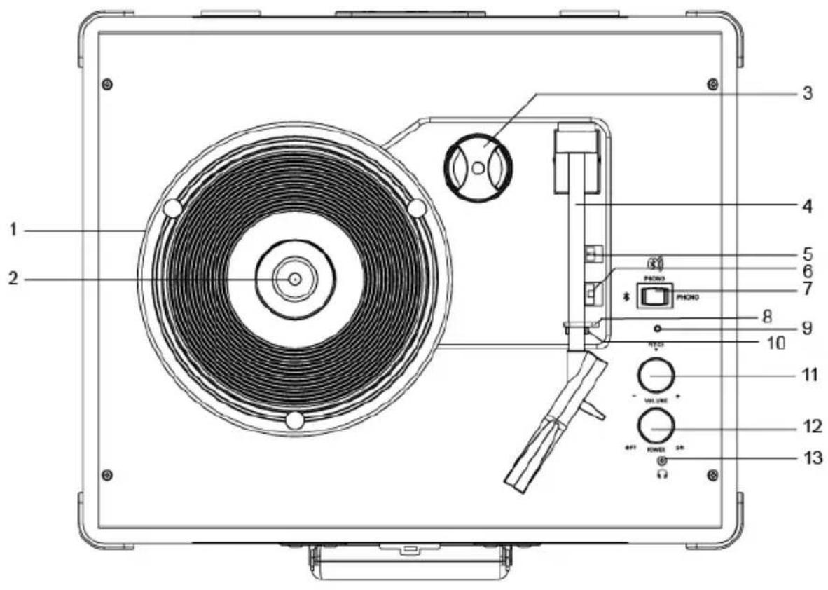 Technical diagram of a device with numbered parts for identification and assembly reference