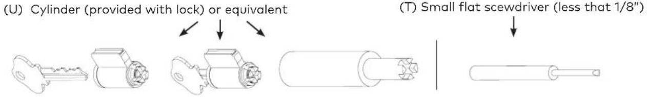 (U) Cylinder (provided with lock) or equivalent (T) Small flat screwdriver (less that 1/8")