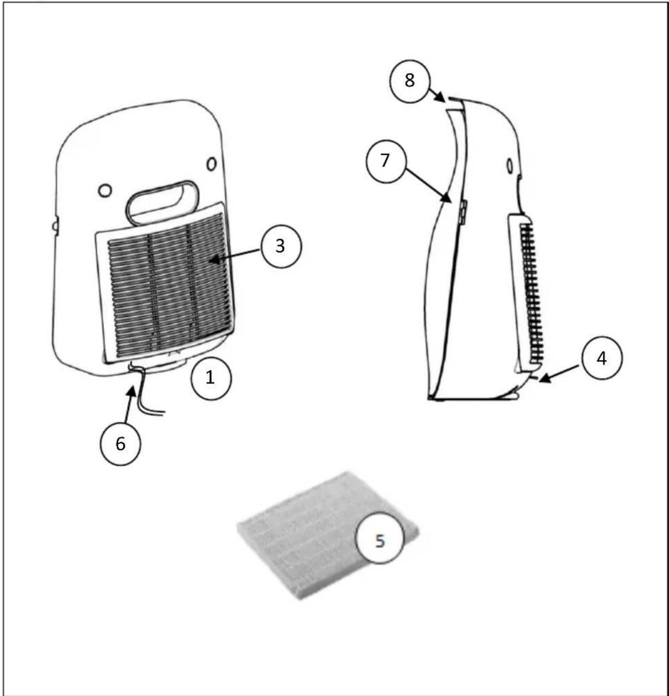 Technical diagram of a heating device with numbered parts and labeled parts