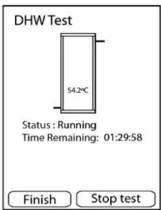 DHW Test 54.2°C Status : Running Time Remaining: 01:29:58 Finish Stop test