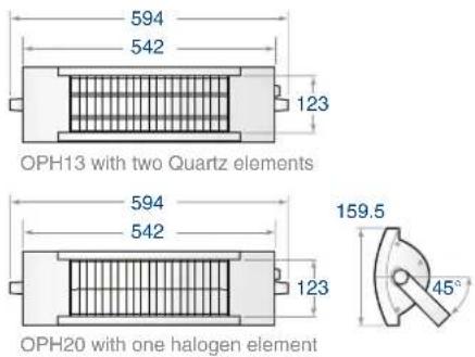 594 542 123 OPH13 with two Quartz elements 594 542 123 OPH20 with one halogen element 159.5 45°