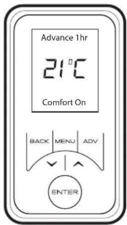Advance 1hr 21°C Comfort On BACK MENU ADV ENTER