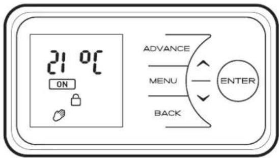 21 °C ON ADVANCE MENU BACK ENTER