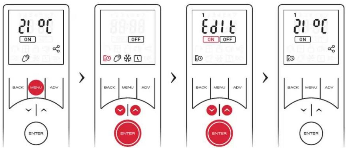 DIMPLEX WFE3SE - Activating the Timer - 1