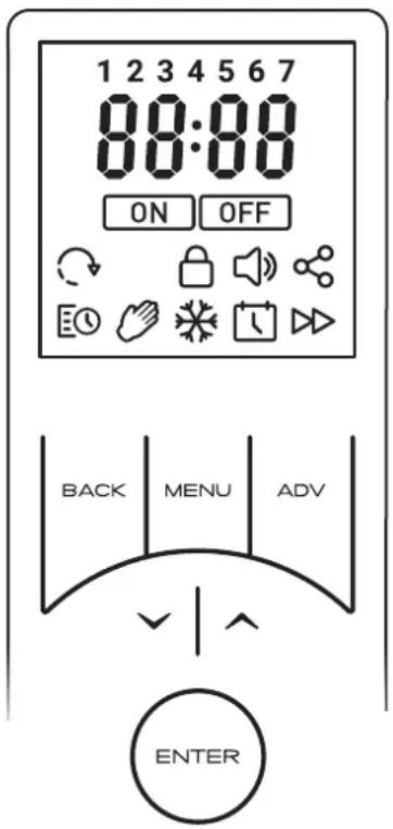 1 2 3 4 5 6 7 88:88 ON OFF BACK MENU ADV ENTER