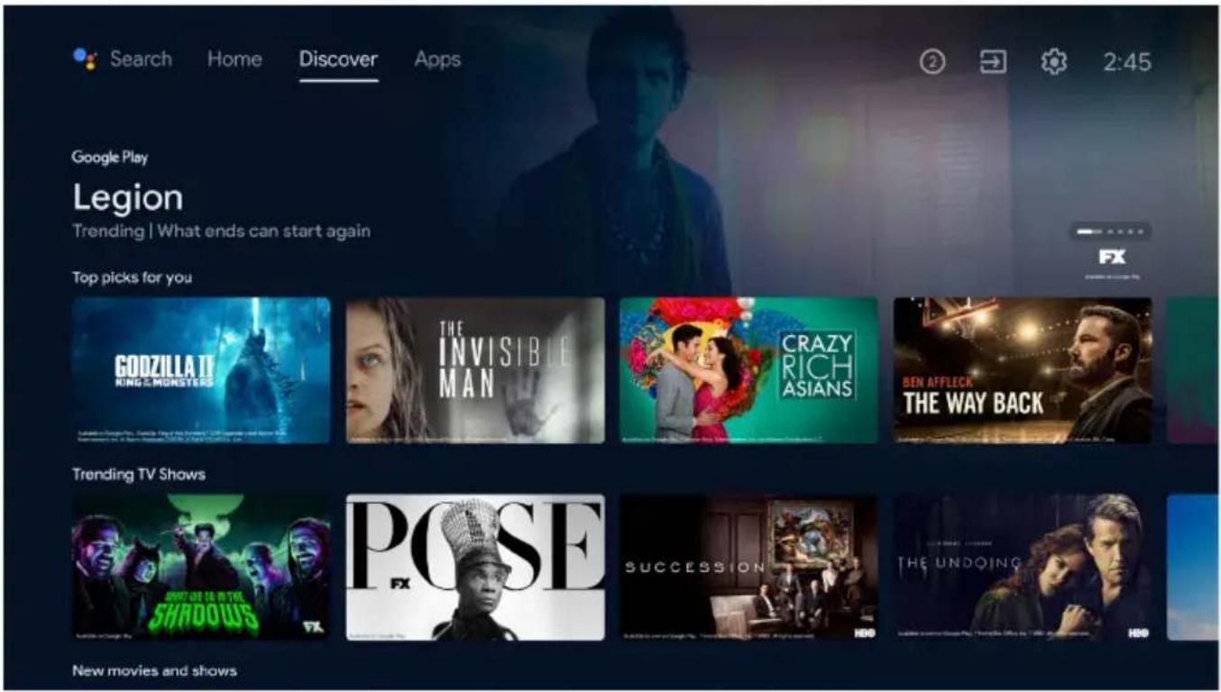 Search Home Discover Apps Google Play Legion Trending | What ends can start again Top picks for you GODZILLATI KING & MONSTERS THE INVISIBLE MAN CRAZY RICH ASIANS BEN AFFLECK THE WAY BACK Trending TV Shows WHAT WE TO IN THE SHADOWS POSE SUCCESSION THE UNDOING New movies and shows