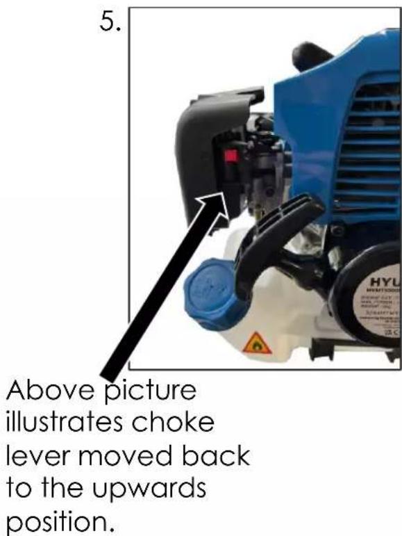 5. Above picture illustrates choke lever moved back to the upwards position.