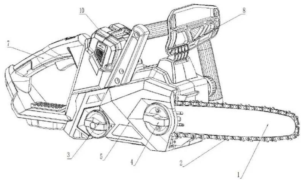 Technical diagram of a chain-linking excavator with numbered components for identification