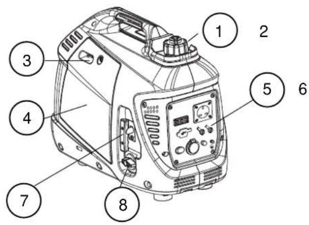 Labeled diagram of a portable radio or megaphone device with numbered parts for identification.