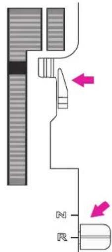 Diagram showing a mechanical or electrical component with labeled parts and directional arrows indicating movement or force.
