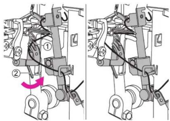 Technical diagram showing mechanical assembly with numbered components and a highlighted rotation arrow indicating motion direction.