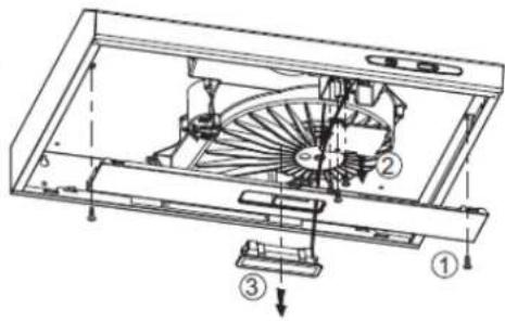 Technical diagram of a mechanical device with numbered components and directional arrows indicating assembly or motion.