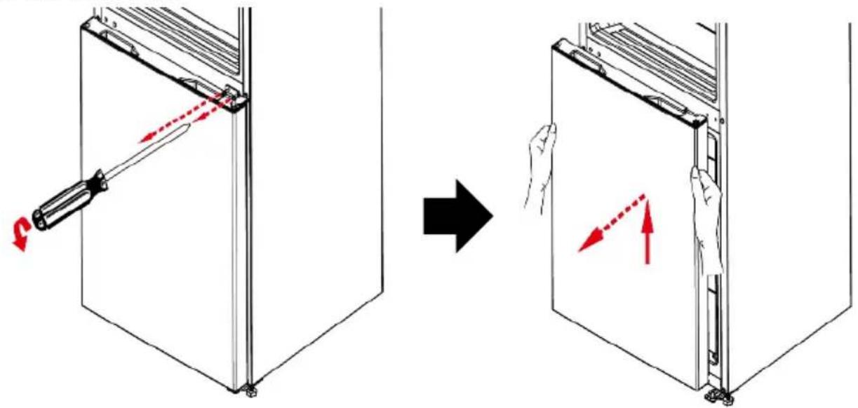 Diagram illustrating the process of a device with a tool, showing before and after states with red arrows indicating movement.