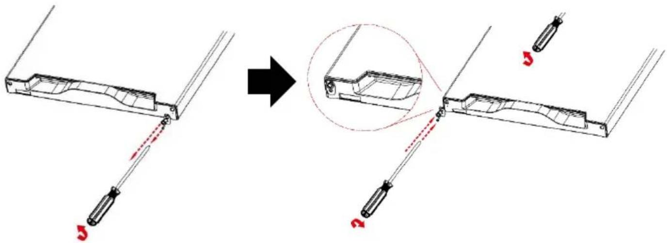 Technical diagram illustrating a mechanical assembly process with labeled parts and a magnified inset showing the component detail.